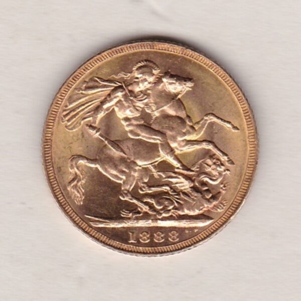 1888 M Gold Sovereign Coin featuring Queen Victoria Jubilee Head on the Obverse and St George & the Dragon on the Reverse. Melbourne Mint.