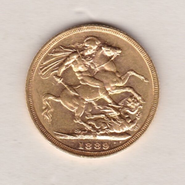 1889 M Gold Sovereign Coin featuring Queen Victoria Jubilee Head on the Obverse and St George & the Dragon on the Reverse. Melbourne Mint.