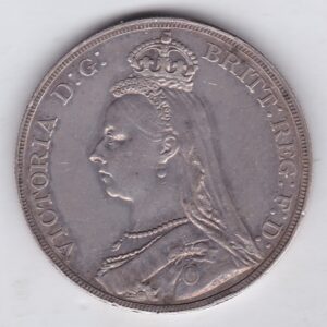 1889 Silver Crown Coin featuring Queen Victoria Jubilee head on the Obverse and the St George & dragon design on the reverse.