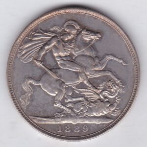 1889 Silver Crown Coin featuring Queen Victoria Jubilee head on the Obverse and the St George & dragon design on the reverse.