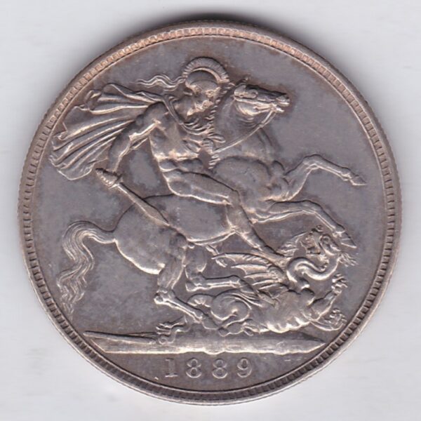 1889 Silver Crown Coin featuring Queen Victoria Jubilee head on the Obverse and the St George & dragon design on the reverse.