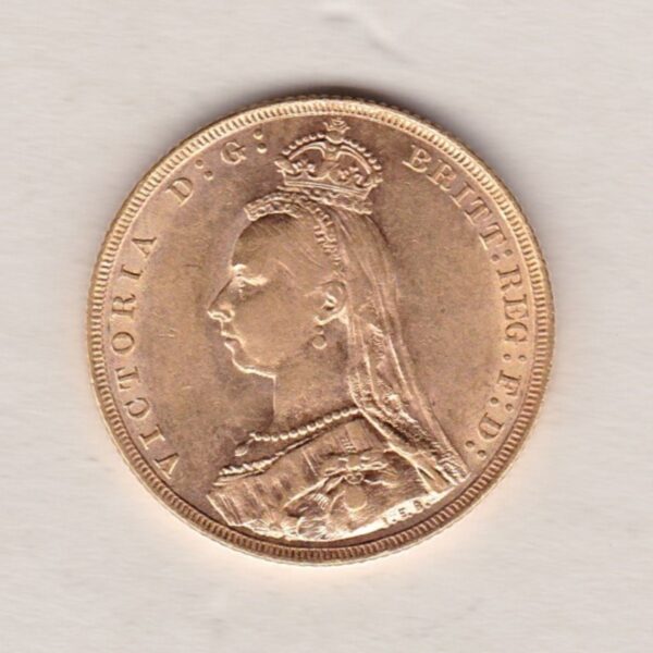 1889 Gold Sovereign Coin featuring Queen Victoria Jubilee Head on the Obverse and St George & the Dragon on the Reverse. London Mint.