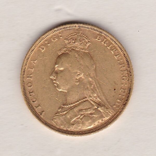 1890 S Gold Sovereign Coin featuring Queen Victoria Jubilee Head on the Obverse and St George & the Dragon on the Reverse. Sydney Mint.