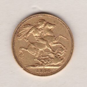 1890 S Gold Sovereign Coin featuring Queen Victoria Jubilee Head on the Obverse and St George & the Dragon on the Reverse. Sydney Mint.