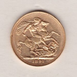 1891 S Gold Sovereign Coin featuring Queen Victoria Jubilee Head on the Obverse and St George & the Dragon on the Reverse. Sydney Mint.