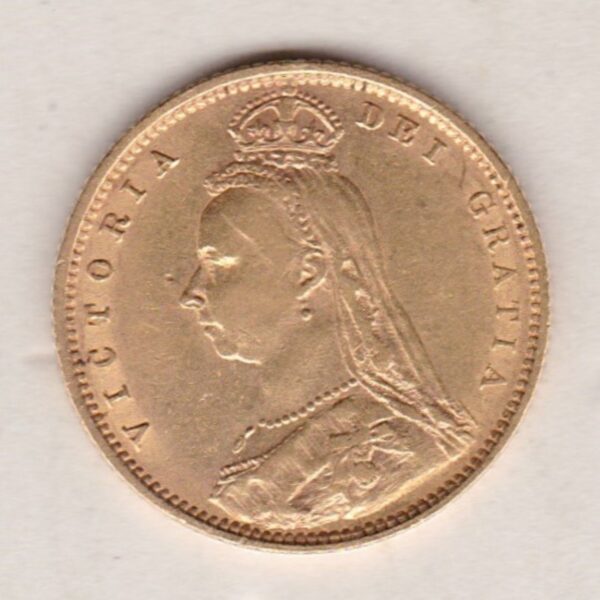 1892 Gold Half Sovereign Coin featuring Queen Victoria Jubilee Head on the Obverse and the shield design on the Reverse in extremely fine condition.