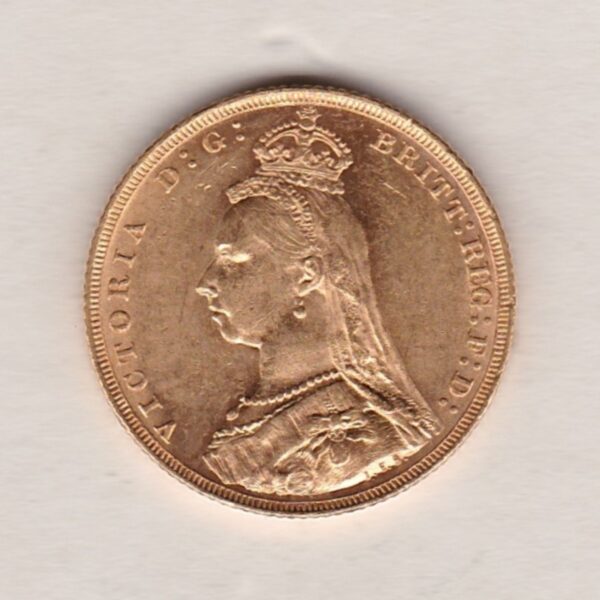 1892 M Gold Sovereign Coin featuring Queen Victoria Jubilee Head on the Obverse and St George & the Dragon on the Reverse. Melbourne Mint.