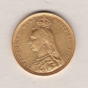 1892 S Gold Sovereign Coin featuring Queen Victoria Jubilee Head on the Obverse and St George & the Dragon on the Reverse. Sydney Mint.