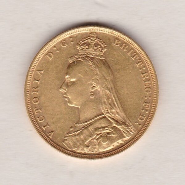 1892 S Gold Sovereign Coin featuring Queen Victoria Jubilee Head on the Obverse and St George & the Dragon on the Reverse. Sydney Mint.