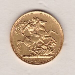 1892 S Gold Sovereign Coin featuring Queen Victoria Jubilee Head on the Obverse and St George & the Dragon on the Reverse. Sydney Mint.