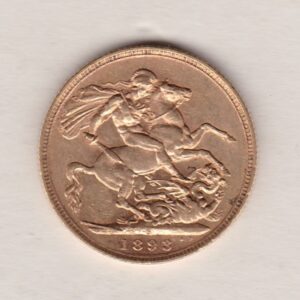 1893 S Gold Sovereign Coin featuring Queen Victoria Old Head on the Obverse and St George & the Dragon on the Reverse. Sydney, Australia Mint.