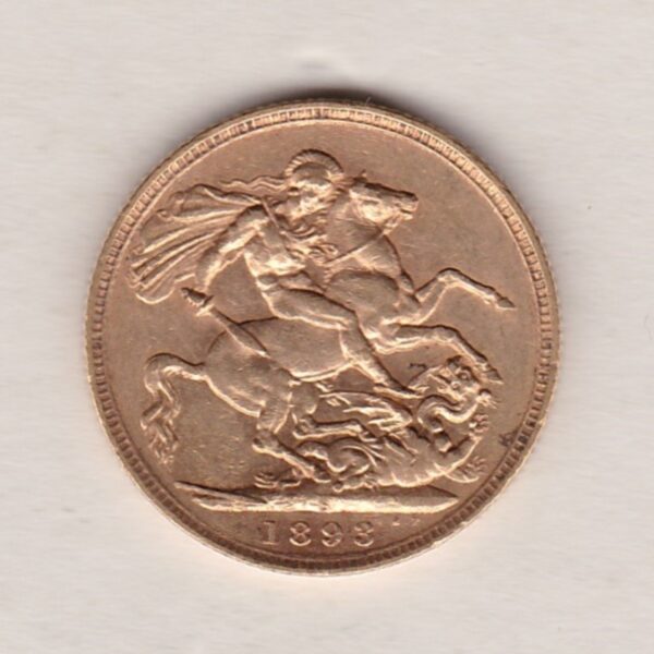 1893 S Gold Sovereign Coin featuring Queen Victoria Old Head on the Obverse and St George & the Dragon on the Reverse. Sydney, Australia Mint.