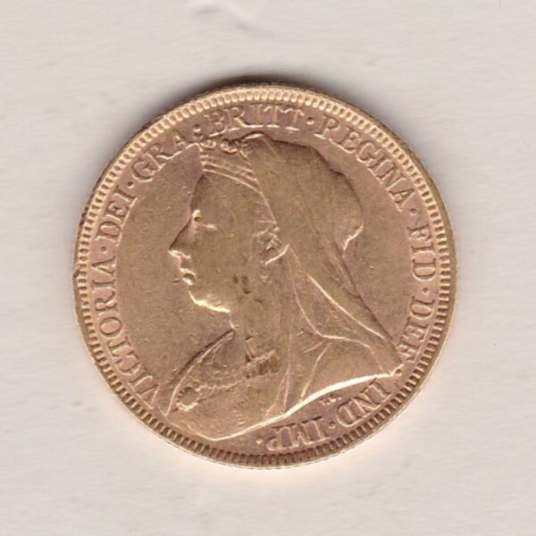 1893 Gold Sovereign Coin featuring Queen Victoria Old Head on the Obverse and St George & the Dragon on the Reverse. London Mint.