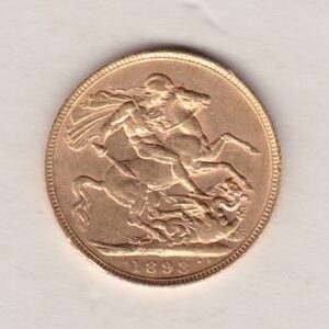 1893 Gold Sovereign Coin featuring Queen Victoria Old Head on the Obverse and George & the Dragon on the Reverse. London Mint.