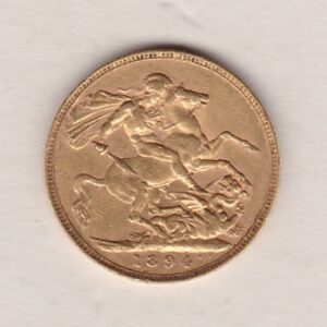 1894 Gold Sovereign Coin featuring Queen Victoria Old Head on the Obverse and St George & the Dragon on the Reverse. London Mint.