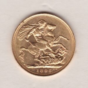 1895 S Gold Sovereign Coin featuring Queen Victoria Old Head on the Obverse and St George & the Dragon on the Reverse. Sydney, Australia Mint.