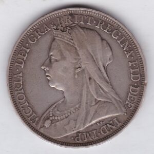 1895 LIX Silver Crown Coin featuring Queen Victoria old head or vailed head on the Obverse and the St George & dragon design on the reverse.