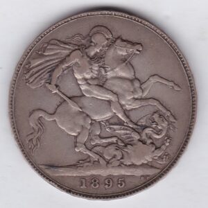 1895 LIX Silver Crown Coin featuring Queen Victoria old head or vailed head on the Obverse and the St George & dragon design on the reverse.