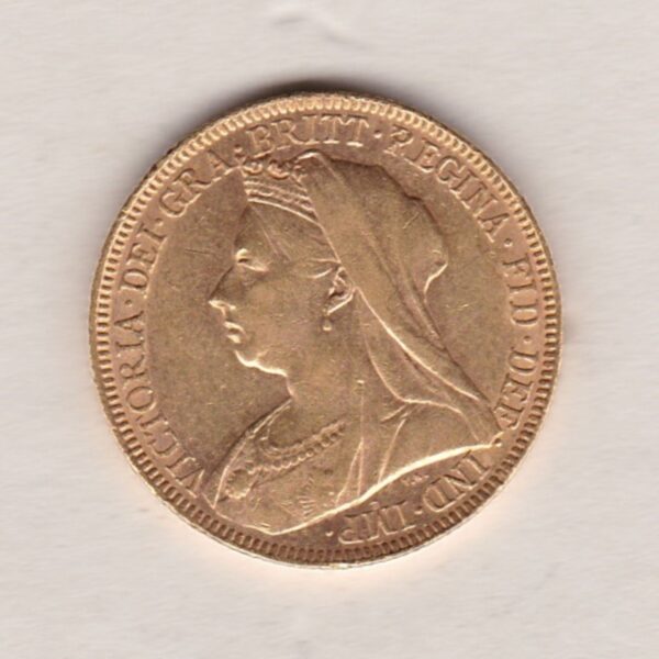 1895 Gold Sovereign Coin featuring Queen Victoria Old Head on the Obverse and St George & the Dragon on the Reverse. London Mint.