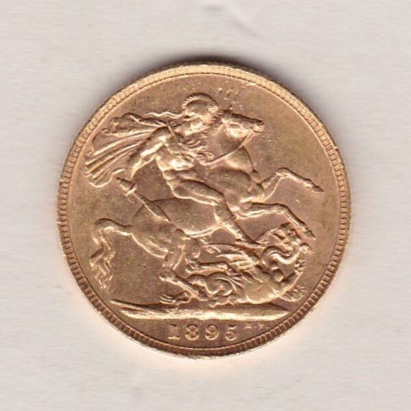 1895 Gold Sovereign Coin featuring Queen Victoria Old Head on the Obverse and St George & the Dragon on the Reverse. London Mint.