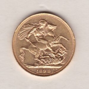 1898 Gold Sovereign Coin featuring Queen Victoria Old Head on the Obverse and St George & the Dragon on the Reverse. London Mint.