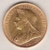 1900 M Gold Sovereign Coin featuring Queen Victoria Old Head on the Obverse and St George & the Dragon on the Reverse. Melbourne, Australia Mint.