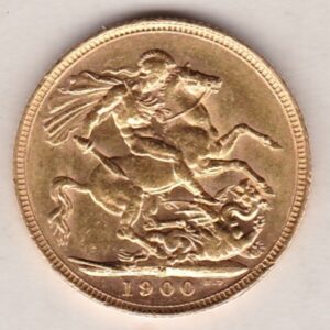 1900 M Gold Sovereign Coin featuring Queen Victoria Old Head on the Obverse and St George & the Dragon on the Reverse. Melbourne, Australia Mint.