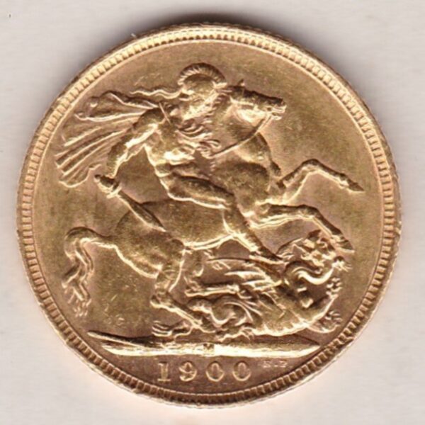 1900 M Gold Sovereign Coin featuring Queen Victoria Old Head on the Obverse and St George & the Dragon on the Reverse. Melbourne, Australia Mint.