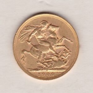 1900 P Gold Sovereign Coin featuring Queen Victoria Old Head on the Obverse and St George & the Dragon on the Reverse. Perth, Australia Mint.