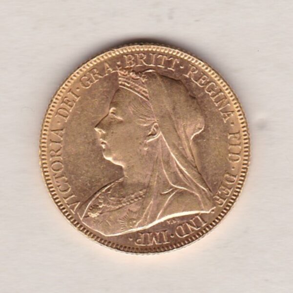 1901 P Gold Sovereign Coin featuring Queen Victoria Old Head on the Obverse and St George & the Dragon on the Reverse. Perth, Australia Mint.