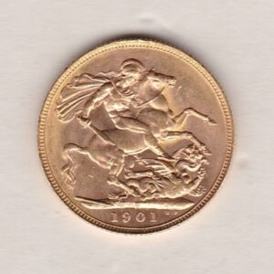 1901 P Gold Sovereign Coin featuring Queen Victoria Old Head on the Obverse and St George & the Dragon on the Reverse. Perth, Australia Mint.