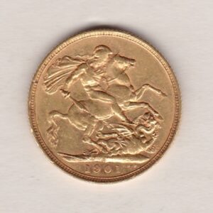 1901 S Gold Sovereign Coin featuring Queen Victoria Old Head on the Obverse and St George & the Dragon on the Reverse. Sydney, Australia Mint.