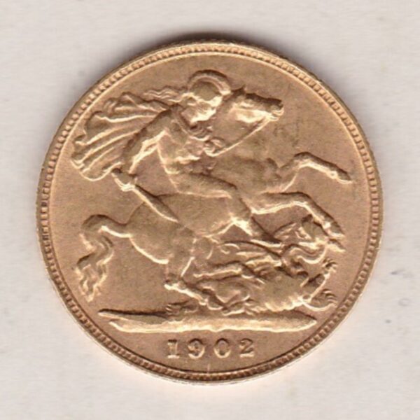 1902 Gold Half Sovereign Coin featuring King Edward VII on the Obverse and George & the Dragon on the Reverse in a plastic coin envelope.