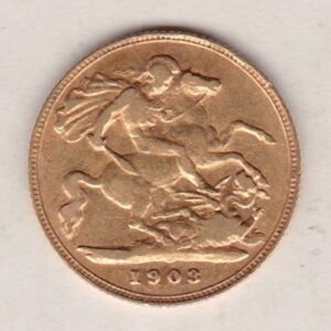 1903 Gold Half Sovereign Coin featuring King Edward VII on the Obverse and George & the Dragon on the Reverse in a plastic coin envelope.