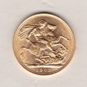 1903 Gold Sovereign Coin. The coin features King Edward VII on the Obverse. St George and the dragon on the reverse. London Mint.