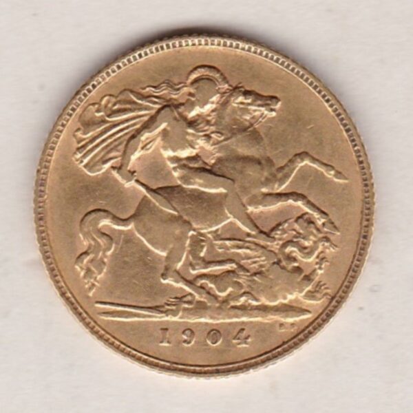 1904 Gold Half Sovereign Coin featuring King Edward VII on the Obverse and George & the Dragon on the Reverse in a plastic coin envelope.