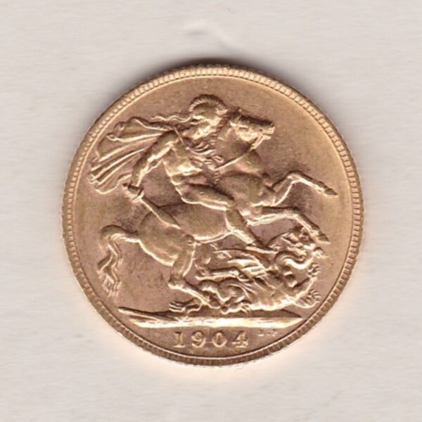 1904 Gold Sovereign Coin. The coin features King Edward VII on the Obverse. St George and the dragon on the reverse. London Mint.