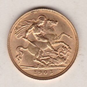 1905 Gold Half Sovereign Coin.