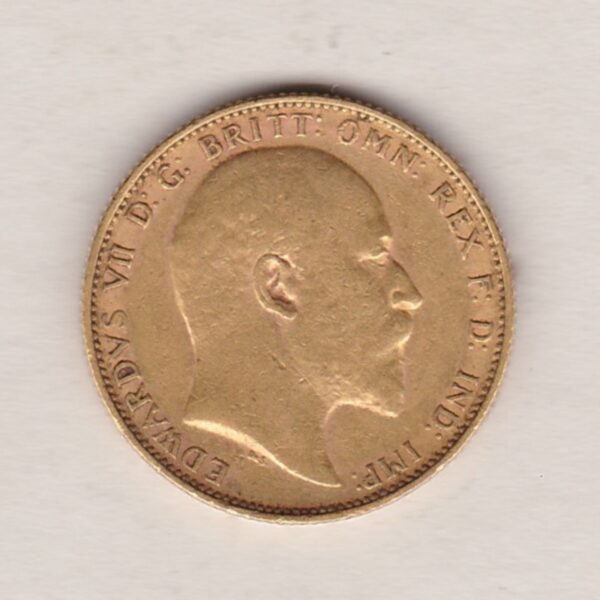 1905 P Gold Sovereign Coin. The coin features King Edward VII on the Obverse. St George and the dragon on the reverse. The P Perth, Australia Mintmark.