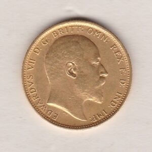 1906 S Gold Sovereign Coin. The coin features King Edward VII on the Obverse. St George and the dragon on the reverse. The S Sydney, Australia Mintmark.