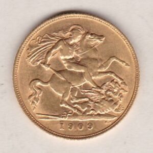 1909 Gold Half Sovereign Coin featuring King Edward VII on the Obverse and George & the Dragon on the Reverse in a plastic coin envelope.