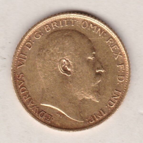 1910 S Gold Half Sovereign Coin featuring King Edward VII on the Obverse and George & the Dragon on the Reverse in a plastic coin envelope.