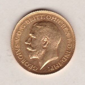 1911 S Gold Half Sovereign coin featuring the fourth portrait of King George V on the Obverse. St George and the dragon on the Reverse.