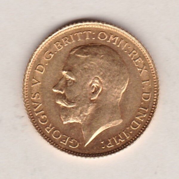 1911 S Gold Half Sovereign coin featuring the fourth portrait of King George V on the Obverse. St George and the dragon on the Reverse.