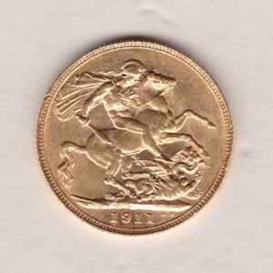 1911 Gold Sovereign Coin. The coin features King George V on the Obverse. St George and the dragon on the reverse. London Mint.