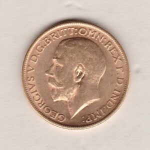 1912 M Gold Sovereign Coin. The coin features King George V on the Obverse. St George and the dragon on the reverse. The M Melbourne, Australia Mintmark.