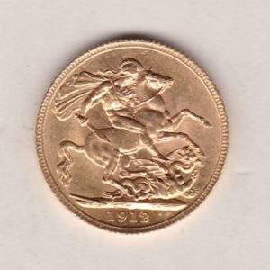 1912 Gold Sovereign Coin. The coin features King George V on the Obverse. St George and the dragon on the reverse. London Mint.