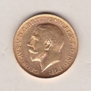 1913 P Gold Sovereign Coin. The coin features King George V on the Obverse. St George and the dragon on the reverse. The P - Perth, Australia mintmark.