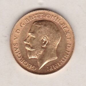 1915 P Gold Half Sovereign coin featuring the fourth portrait of King George V on the Obverse. St George and the dragon on the Reverse.