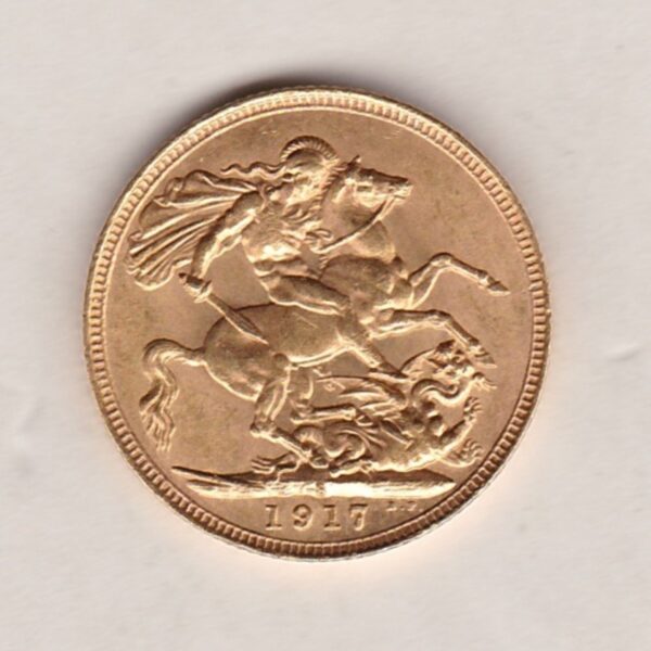 1917 S Gold Sovereign featuring the S - Sydney mint mark. King George V on the Obverse. With the St George and the Dragon Reverse.